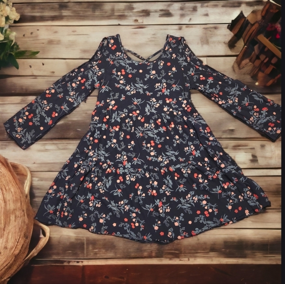 American Eagle Floral Dress Boho Open Shoulder Open Back Size Medium - Picture 4 of 16